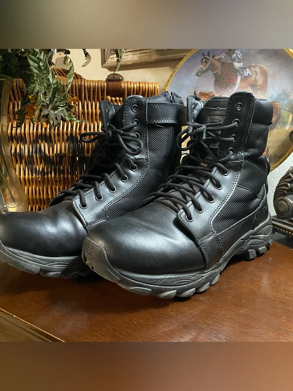 Bates Fuse Mens 10.5 Black Leather Tactical Boots E06510 Extra Wide Side Zip